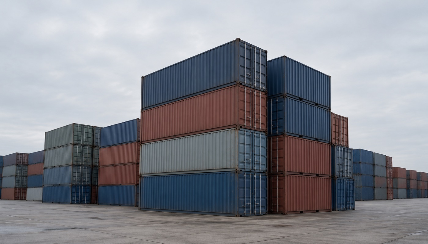 Stacked shipping containers at a cargo terminal
